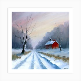 Red Barn In Winter Art Print
