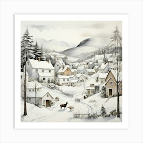 Scandia Village Scene In White Art Print 2 Art Print