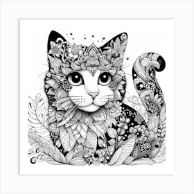 Cat With Flowers 4 Art Print