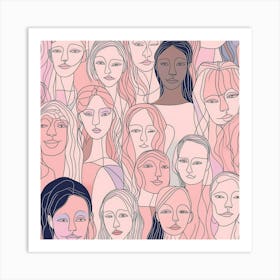 Seamless Pattern Of Women'S Faces Art Print