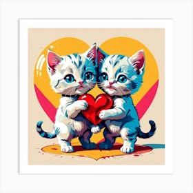 Lovers Cat Holding A Heart Art Print