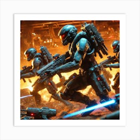 A Detailed Scene Depicting The Martian Shock Troopers Art Print