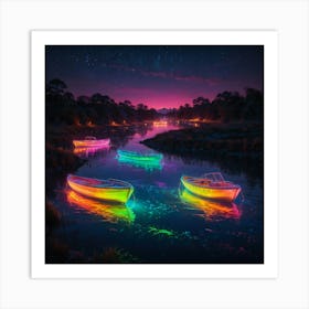 Boats In The Night Art Print