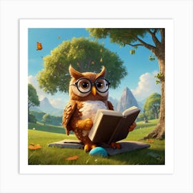 Owl Reading A Book Art Print