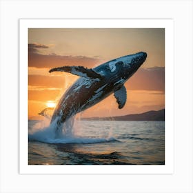 Humpback Whale Jumping Out Of The Water 7 Art Print