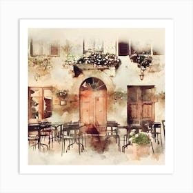 Watercolor Of An Italian Cafe Art Print