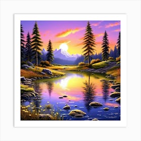 Sunset By The River 2 Art Print