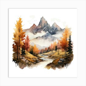 Watercolor Of Mountains In Autumn Art Print