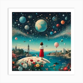 Girl In Space Art Print