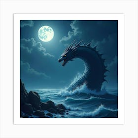 A Legendary Sea Serpent Rising From The Depths Of A Moonlit Ocean 1 Art Print