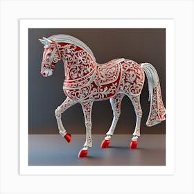 Hermoso Caballo Fantasia, Colores Rojo Y Blanco Art Print