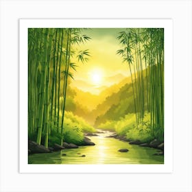 A Stream In A Bamboo Forest At Sun Rise Square Composition 76 Art Print