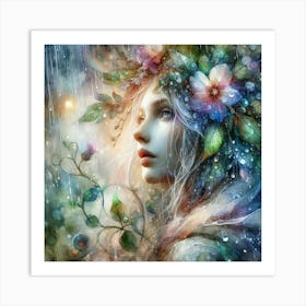 Beautiful Girl In The Rain Art Print