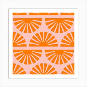 Geometric Pattern Orange And Pink Sunrise Square Art Print