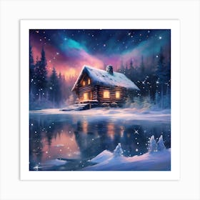 Forest Cabin against a Starlit Sky Art Print