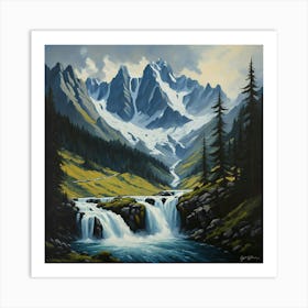 Waterfall In The Mountains Art Print