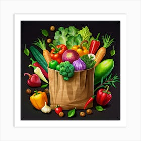 Paper Bag Full Of Fresh Vegetables Art Print