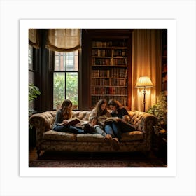 Family Cuddled On A Vintage Floral Couch Engrossed In An Oversized Well Loved Novel Dimly Lit Roo (1) 2 Affiche