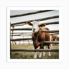 Cow Behind A Fence Art Print