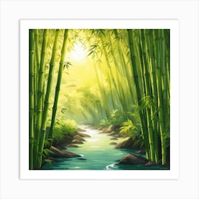 A Stream In A Bamboo Forest At Sun Rise Square Composition 301 Art Print