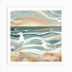 Seagulls At The Beach Art Print