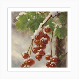 Red Currants In The Snow 1 Art Print