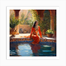 Peaceful Morocco Sexy Woman Swiming Pool Cach Ces Art Print