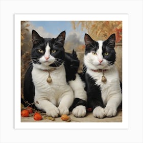 Two Balck And White Cats Art Print