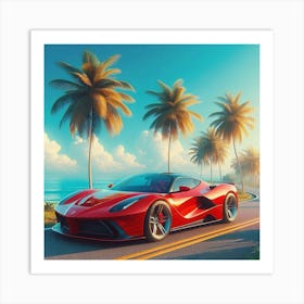 Red Sports Car On The Road Art Print