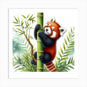 Red Panda Climbing Bamboo Art Print