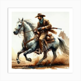 Cowboy On Horseback 1 Art Print