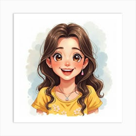 Spanish Girl With A Bright Smile, Watercolor Portrait, Joyful Atmosphere 1 Art Print