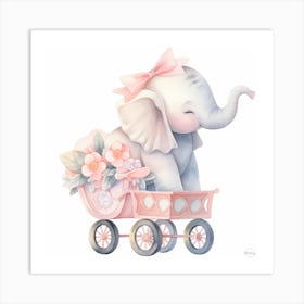 Baby Elephant In Carriage - nursery decor, baby girl Art Print