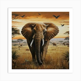 Elephant In The Savannah Art Print