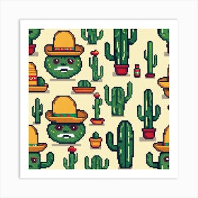 Pixel Cactus Pattern 1 Art Print