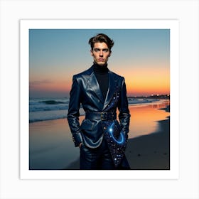 Man In A Suit On The Beach Art Print