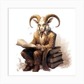Goat Reading A Book 2 Art Print