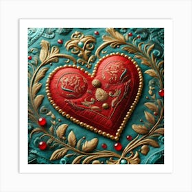 Embroidered Heart red 4 Art Print