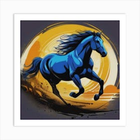 Blue Horse Running Art Print