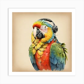 Parrot With Headphones 2 Art Print