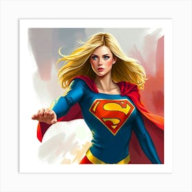 A Dynamic Digital Sketch Of Supergirl Using Loose Painterly Strokes, Vibrant Complementary Epic Colors, Contrasting Colors, Balanced Tones, Rich Textures, Atmospheric Details, Dramatic Lighting And Subtle Color Hints, Evoking A Fantasy Affiche