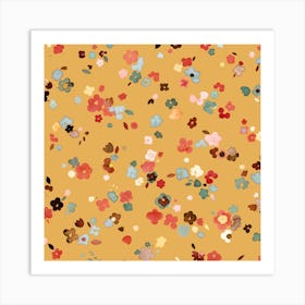 Ditsy Flowers Goldenrod Countryside Square Art Print