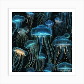 Bioluminescent Jellyfish Abstract Fractal Patternin The Jungle By Jacob Lawrence And Francis Pi 987961941 (1) Art Print