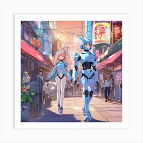 Anime Girls Walking Down The Street Art Print