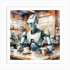 Robot At The Coffee Shop Art Print