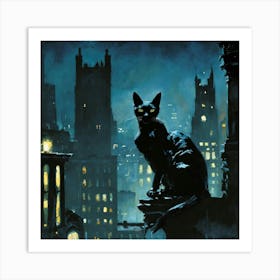 Black Cat Black Night Art Print