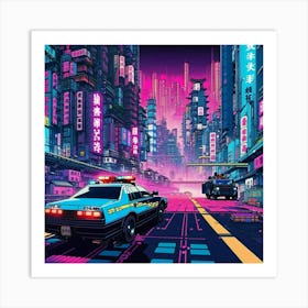 Neon Streets At Night Art Print