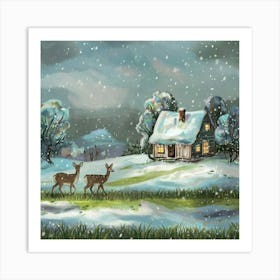 Deer In The Snow 16 Art Print