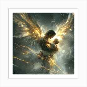 Guardian Angel with child under wing. Art Print