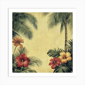 Tropical Background With Tropical Flowers Art Art Print